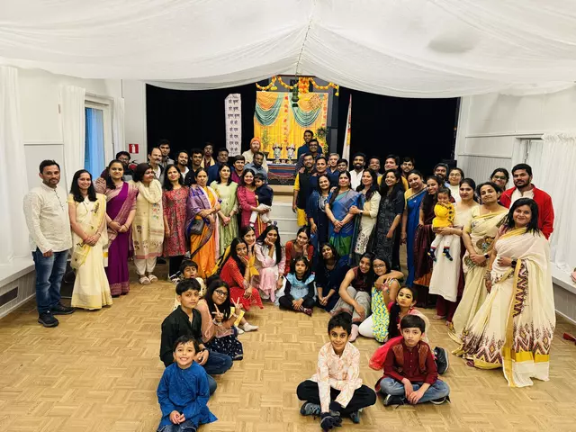 O-India family celebrating Janmashtami 2025 with prayers and bhajans